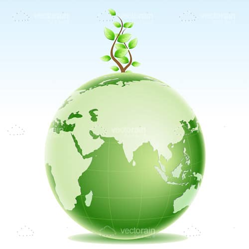 Green Earth with Tree Growing from North Pole